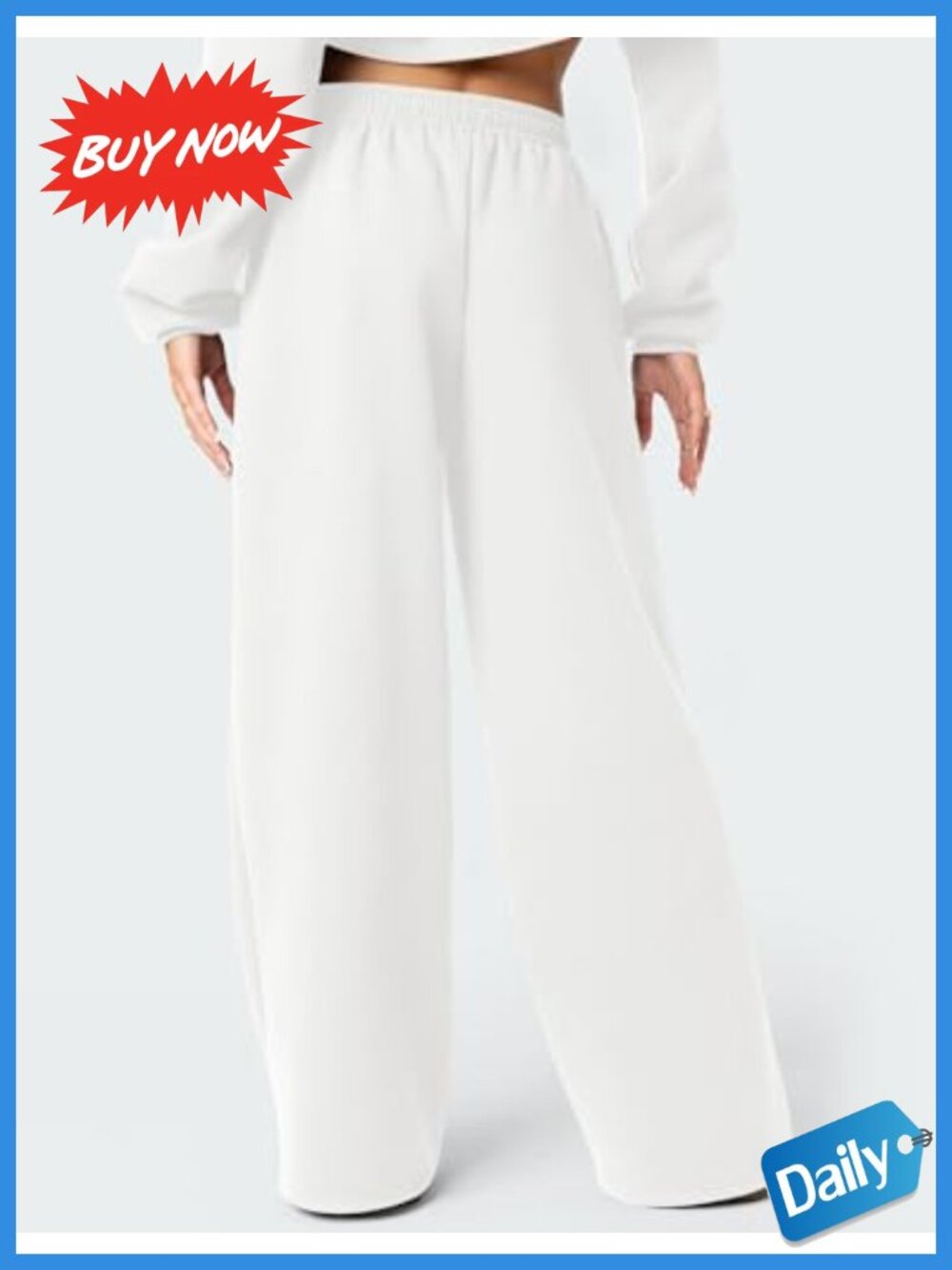 Fleece Wide Leg Sweatpants Low Rise Drawstring Pockets - Picture 4 of 6